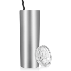 Stainless Steel Skinny Tumbler, 20 Oz Vacuum Insulated Tumbler With Lid And Straw, Double Wall Coffee Cup, Travel Mug For Cold Hot Drinks, Stainless S