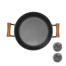 WANGYUANJI 11.8Pancake Griddle With Wooden Handle, Cast Iron Skillet, Uncoated Pan For Home, Thickened Non-Stick Skillet, Multi-Purpose Skillet With W