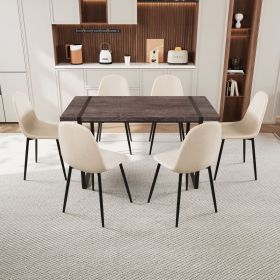 59" MDF black dining table and modern dining chair set of 8 pieces, medieval wooden kitchen dining table set, black metal base