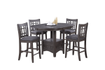 Contemporary Dining Room Counter Height 5pc Dining Set Round Table w Leaf And 4x Side Chairs Gray Finish Solid wood