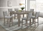 7pc Dining Set Contemporary Farmhouse Style Counter Height 18" Expandable Leaf Table Gray Finish Upholstered Chairs Wooden Solid Wood Dining Room Kitc
