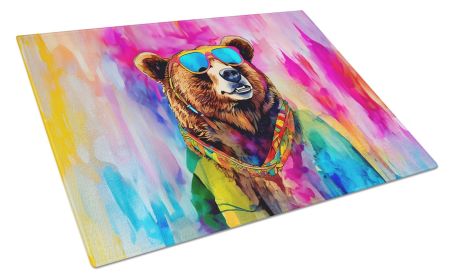 Hippie Animal Grizzly Bear Glass Cutting Board Decorative Tempered Glass Kitchen Cutting and Serving Board Large Size Chopping Board