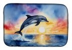 Dolphin Leaping at Sunrise Dish Drying Mat Absorbent Dish Drying Mat Pad for Kitchen Counter Dish Drainer Mat for Countertop, 14 x 21", Multicolor