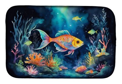 Bioluminescent Fish Dish Drying Mat Absorbent Dish Drying Mat Pad for Kitchen Counter Dish Drainer Mat for Countertop, 14 x 21", Multicolor