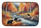 Bears Autumn in the Woods Dish Drying Mat Absorbent Dish Drying Mat Pad for Kitchen Counter Dish Drainer Mat for Countertop, 14 x 21", Multicolor