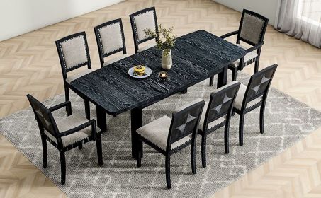 TOPMAX Rustic Extendable 84inch Dining Table Set with 24inch Removable Leaf , 6 Upholstered Armless Dining Chairs and 2 Padded Arm Chairs, 9 Pieces