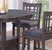 Contemporary Dining Room Counter Height 5pc Dining Set Round Table w Leaf And 4x Side Chairs Gray Finish Solid wood