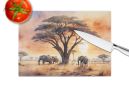 Elephants Savanna Sunrise Glass Cutting Board Decorative Tempered Glass Kitchen Cutting and Serving Board Large Size Chopping Board