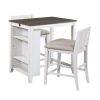 Transitional Design White and Gray Finish 3-piece Pack Counter Height Set Table w Display Shelf USB ports and 2x Counter Height Chairs Fabric Upholste