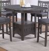 Contemporary Dining Room Counter Height 5pc Dining Set Round Table w Leaf And 4x Side Chairs Gray Finish Solid wood