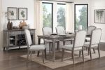 Classic Kitchen Dining 7pc Set Extendable Table and 6 Side Chairs Chenille Fabric Upholstered Brown Gray Finish Wooden Furniture