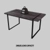 59" MDF black dining table and modern dining chair set of 8 pieces, medieval wooden kitchen dining table set, black metal base
