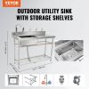 VEVOR Stainless Steel Utility Sink, Free Standing Single Bowl Commercial Kitchen Sink Set w/Workbench