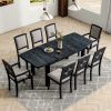 TOPMAX Rustic Extendable 84inch Dining Table Set with 24inch Removable Leaf , 6 Upholstered Armless Dining Chairs and 2 Padded Arm Chairs, 9 Pieces