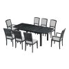 TOPMAX Rustic Extendable 84inch Dining Table Set with 24inch Removable Leaf , 6 Upholstered Armless Dining Chairs and 2 Padded Arm Chairs, 9 Pieces