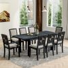 TOPMAX Rustic Extendable 84inch Dining Table Set with 24inch Removable Leaf , 6 Upholstered Armless Dining Chairs and 2 Padded Arm Chairs, 9 Pieces