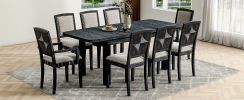 TOPMAX Rustic Extendable 84inch Dining Table Set with 24inch Removable Leaf , 6 Upholstered Armless Dining Chairs and 2 Padded Arm Chairs, 9 Pieces
