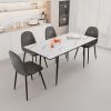 47"-63" extendable MDF modern dining table and chair set, suitable for 2-6 people, white dining table and modern grey round dining chair 4-piece set