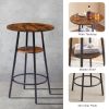 Round bar stool set with shelves, stool with backrest Rustic Brown, 23.6'' Dia x 35.4'' H