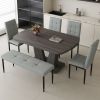 63" Modern Style 6-piece Dining Table with 4 Chairs & 1 Bench, Table with Wood Veneers Tabletop and V-shaped Table Legs