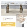 Table and chair set.63"x31.5x30" Luxurious Pandora patterned Sintered Stone Tabletop with Silver Stainless Steel Legs.Paried With 4 White PU Chairs wi
