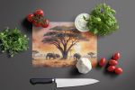 Elephants Savanna Sunrise Glass Cutting Board Decorative Tempered Glass Kitchen Cutting and Serving Board Large Size Chopping Board