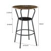 Round bar table and stool set with shelf, upholstered stool with backrest, Rustic Brown, 24.17"W x 24.17"D x 36.02"H