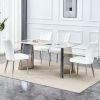 Table and chair set.63"x31.5x30" Luxurious Pandora patterned Sintered Stone Tabletop with Silver Stainless Steel Legs.Paried With 4 White PU Chairs wi