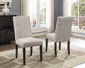 Biony Espresso Wood Dining Set with Tan Fabric Nailhead Chairs