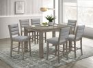 7pc Dining Set Contemporary Farmhouse Style Counter Height 18" Expandable Leaf Table Gray Finish Upholstered Chairs Wooden Solid Wood Dining Room Kitc