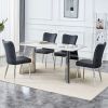 Table and chair set.63"x31.5x30" Luxurious Pandora patterned Sintered Stone Tabletop with Silver Stainless Steel Legs.Paried With 4 Black PU Chairs wi