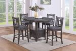 Contemporary Dining Room Counter Height 5pc Dining Set Round Table w Leaf And 4x Side Chairs Gray Finish Solid wood