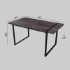59" MDF black dining table and modern dining chair set of 8 pieces, medieval wooden kitchen dining table set, black metal base