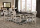 5pc Cottage Style Extendable Dining Table Set Chalk Gray Tow Tone Finish Upholstered Chair Dining Room Wooden Furniture Two Self-Storing Refectory Lea