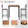3 Piece Bar Table Set, Industrial Counter Height Dining Table Set, Bar Table & Chairs with Steel Legs & Footrests, Black