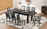 TOPMAX Rustic Extendable 84inch Dining Table Set with 24inch Removable Leaf , 6 Upholstered Armless Dining Chairs and 2 Padded Arm Chairs, 9 Pieces