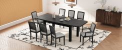 TOPMAX Rustic Extendable 84inch Dining Table Set with 24inch Removable Leaf , 6 Upholstered Armless Dining Chairs and 2 Padded Arm Chairs, 9 Pieces