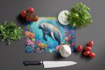 Manatee and Coral Reefs Glass Cutting Board Decorative Tempered Glass Kitchen Cutting and Serving Board Large Size Chopping Board