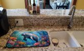 Manatee and Coral Reefs Dish Drying Mat Absorbent Dish Drying Mat Pad for Kitchen Counter Dish Drainer Mat for Countertop, 14 x 21", Multicolor