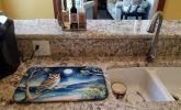 Owl Perched in Coastal Tree Dish Drying Mat Absorbent Dish Drying Mat Pad for Kitchen Counter Dish Drainer Mat for Countertop, 14 x 21", Multicolor
