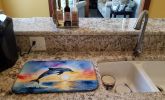 Dolphin Leaping at Sunrise Dish Drying Mat Absorbent Dish Drying Mat Pad for Kitchen Counter Dish Drainer Mat for Countertop, 14 x 21", Multicolor