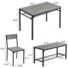 Dining Table Set for 4, Kitchen Table with 2 Chairs and a Bench, 4 Piece Kitchen Table Set for Small Space, Home Kitchen Bar Pub Apartment, Gray