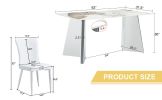 Table and chair set.63"x31.5x30" Luxurious Pandora patterned Sintered Stone Tabletop with Silver Stainless Steel Legs.Paried With 4 White PU Chairs wi