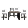 Black Finish Casual Dining 5pc Counter Height Table Set with 4x Counter Height Chairs Gray Upholstered Kitchen Breakfast Furniture