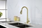 Gold Kitchen Faucets with Pull Down Sprayer, Kitchen Sink Faucet with Pull Out Sprayer, Fingerprint Resistant, Single Hole Deck Mount