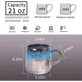 Large Ceramic Coffee Mug, 21 Oz, Gilt Blue Big Tea Cup For Office And Home, Dishwasher And Microwave Safe