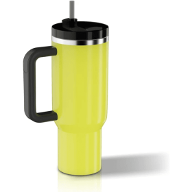 40 Oz Tumbler With Handle And Straw Lid, Insulated Stainless Steel Double Wall Spill Proof Water Bottle Travel Mug (Color: Yellow)