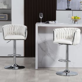 360¬∞ Fabric cover Swivel Bar Stools Set of 2, Adjustable Counter Height Bar Chairs with Woven Back & Footrest (Color: as Pic)