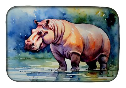 Hippopotamus Dish Drying Mat Absorbent Dish Drying Mat Pad for Kitchen Counter Dish Drainer Mat for Countertop, 14 x 21", Multicolor (Default: Default)