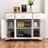 54 inch Large Kitchen Island with Rubber Wood Drop Leaf, Embossed Texture Rolling Kitchen Cart on 4 Wheels with 4 Doors and 3 Drawers
